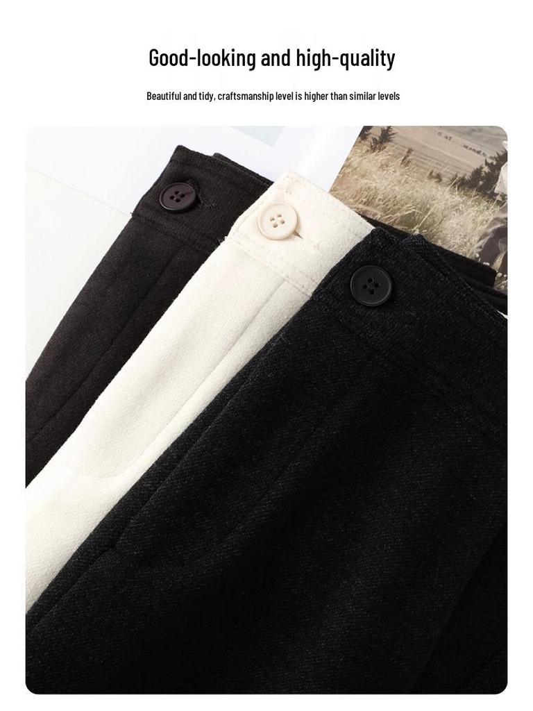 Women's Off-White Cashmere Blend Harem Pants - High-End, Thickened, Straight-Leg for Autumn/Winter 2024.