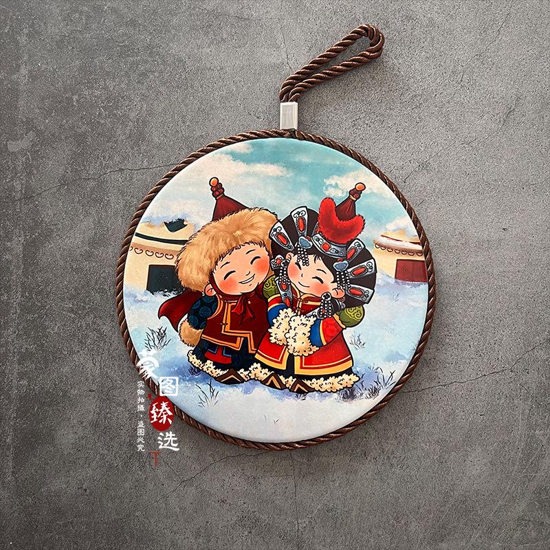 Mongolian Pattern Ceramic Heat-Resistant Coaster Mat