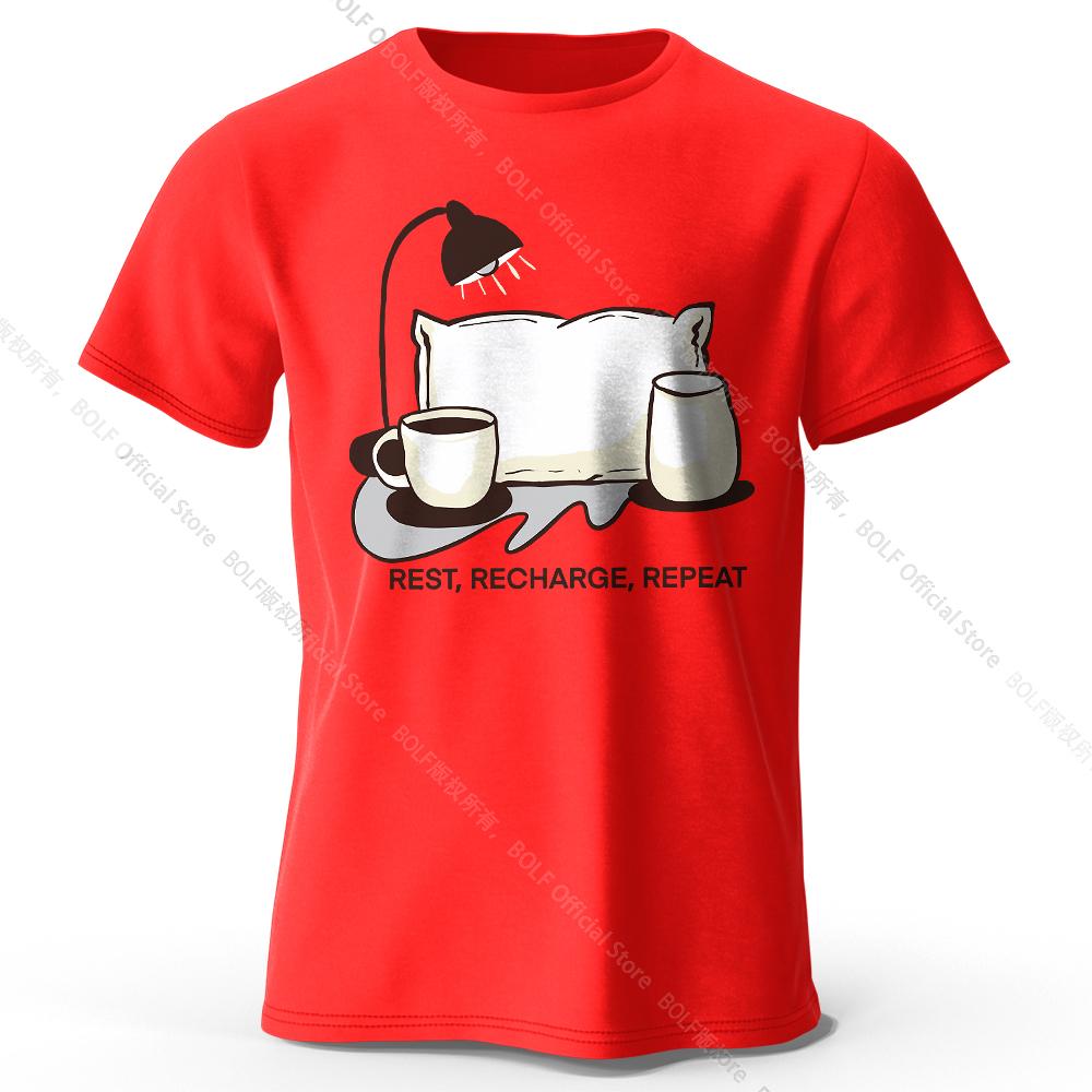 Men's Rest Recharge Repeat Printed T-Shirt 100% Cotton Oversized Motivational Graphic Tees for Women Summer Tops Athleisure