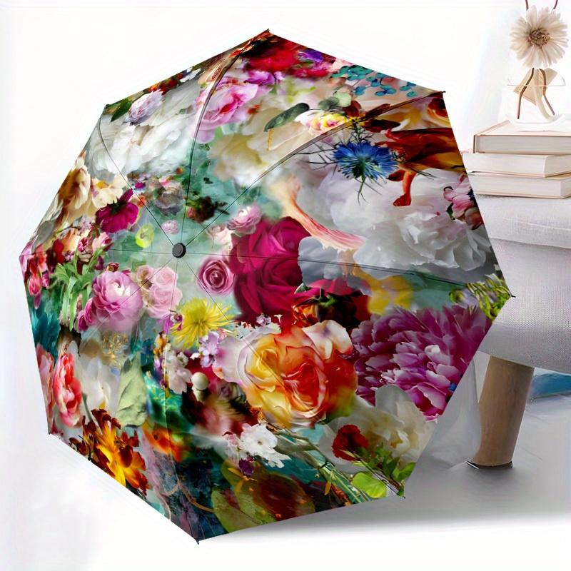 Flower (4) Themed Automatic Automatic Umbrella Portable Automatic Folding Umbrella Suitable for Travel and Daily Use Ideal Gif