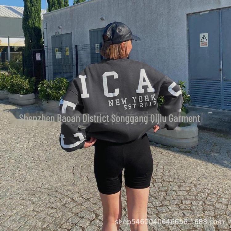 2023 Women's Loose Round Neck Casual Sweatshirt Thick Versatile Letter Print