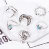 Exaggerated Seahorse & Moon Turquoise 6-Piece Ring Set