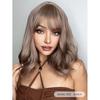 Medium Long Wave Ombre Brown Blonde Wigs with Bangs High Temperature Fiber Synthetic Wigs for Women Daily Cosplay Wigs