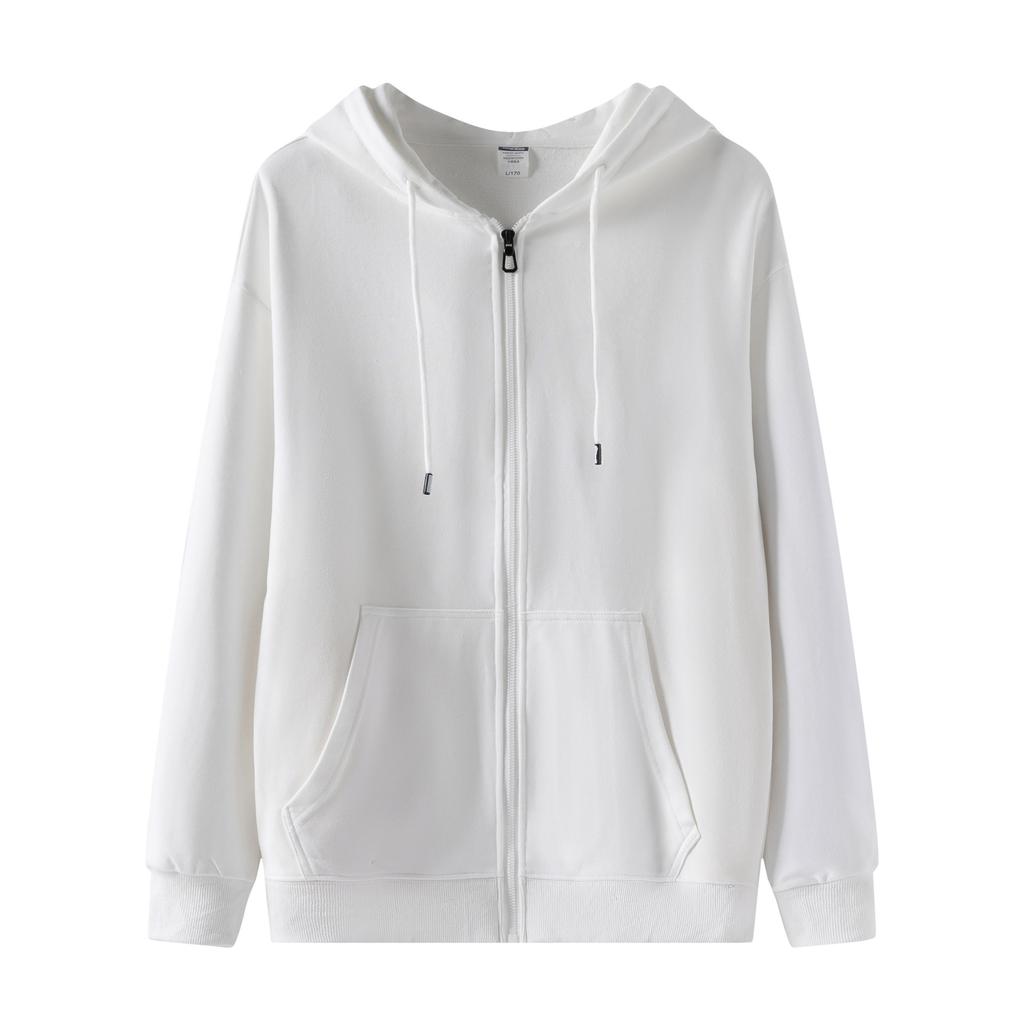 Fall Winter Terry Hooded Zipper Sweatshirt Unisex Cardigan Top Solid Color Casual Youthful Fashionable Loose-Fit Jacket