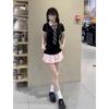 Preppy Sweet & Spicy Two-Piece Dress: Summer Polo Collar Slim Fit Pleated Skirt
