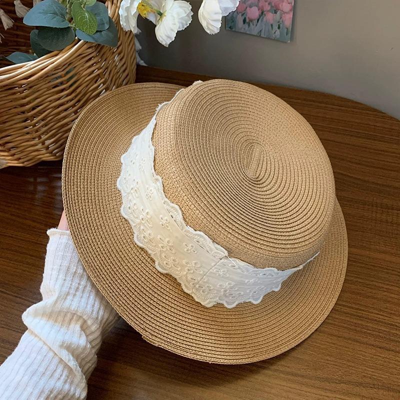 Hyunya Wind Colored Wood Beads Straw Hat Women's Summer Big Brim Straw Bucket Hat Foldable Seaside Sunshade Sunscreen Hat