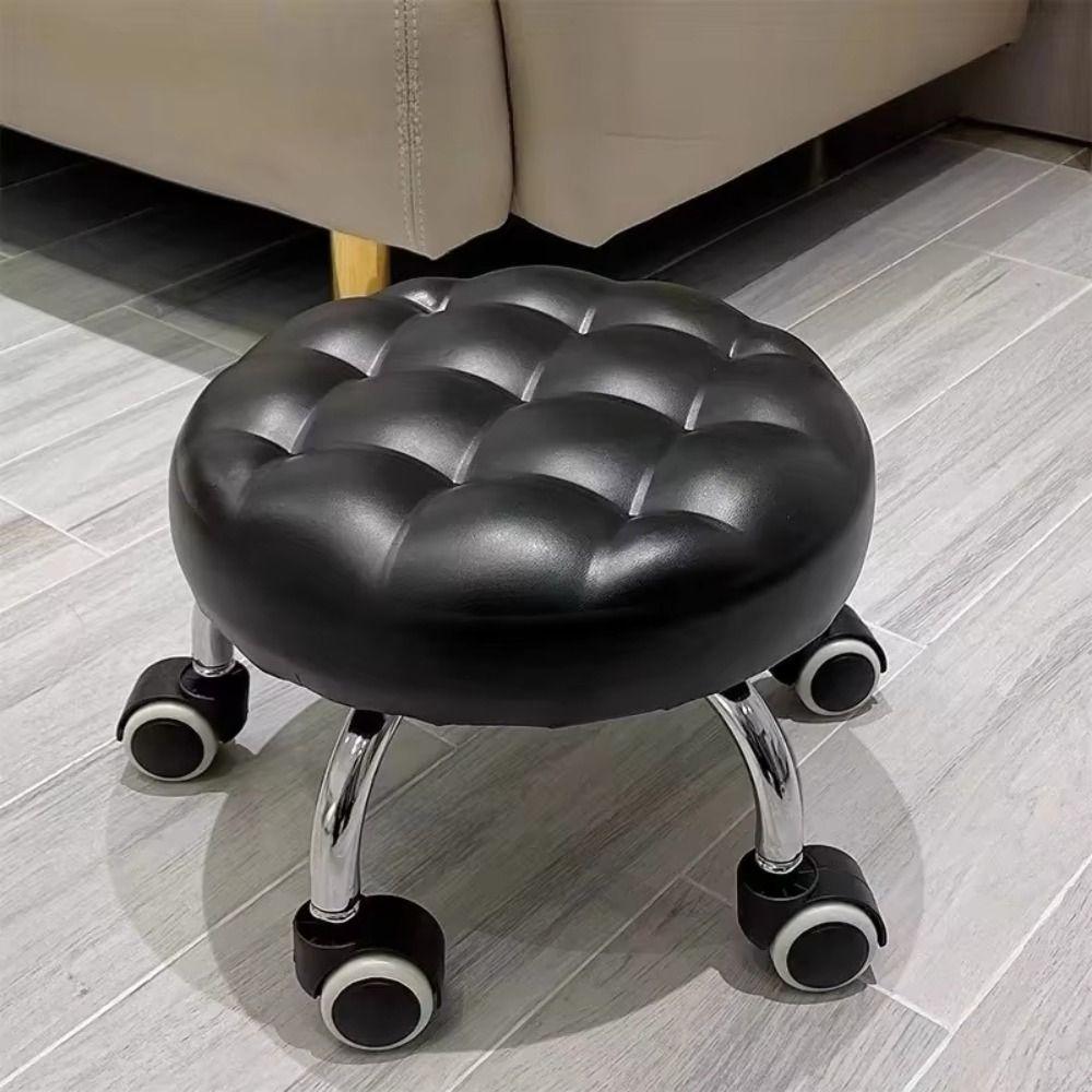 PU Leather Rotating Rolling Stool Waterproof 360 Degree Rotating Rolling Pulley Chair Sturdy Universal Wheel Low Seat Nail Salon