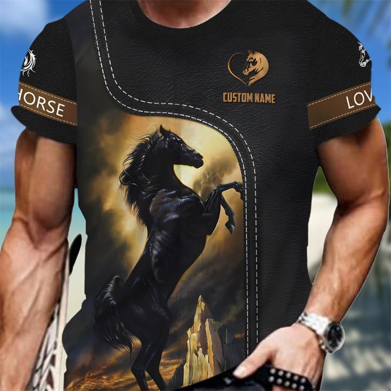 3D Majestic Horse Printing Round Neck Street Fashion T-Shirt Three-Dimensional Printing Horse Men's Creative Short-Sleeved Round
