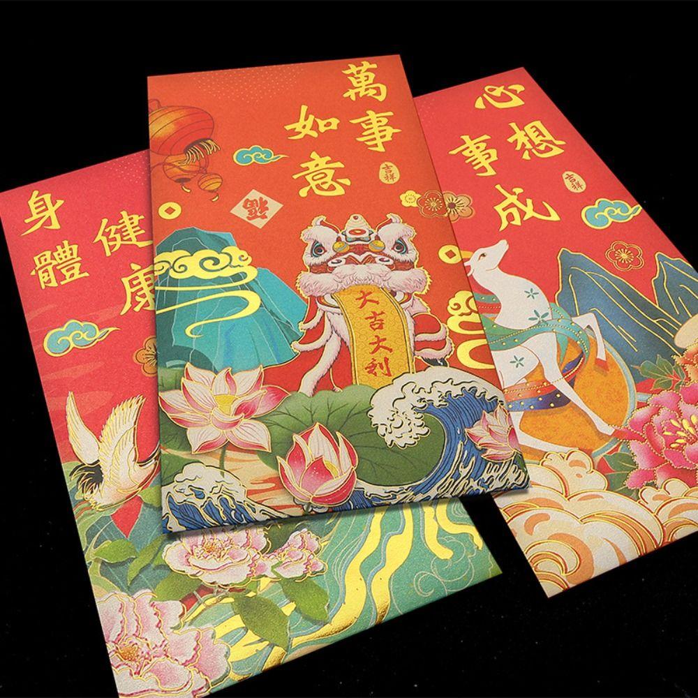 10pcs Festive Decor Cartoon Red Envelopes Blessing Chinese Style Red Pocket Traditional Lucky Money Bag Spring Festival