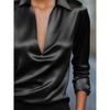 Women's Elegant Solid Color Simple V Neck Long Sleeve Shirt, Casual Office Work Wear Slim Fit Basic Blouse Top