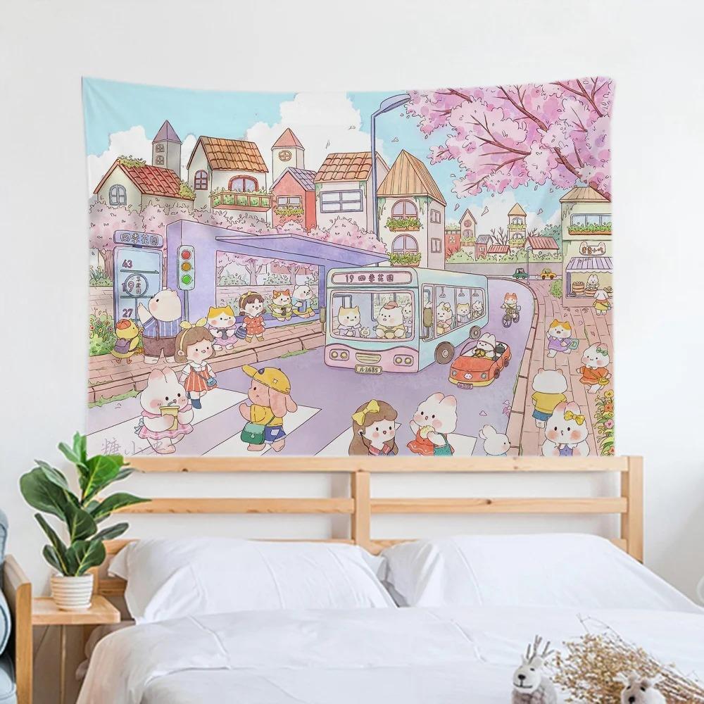 Rabbit Animation Cartoon Tapestry Office Living Room Decoration Home Wall Tapestry