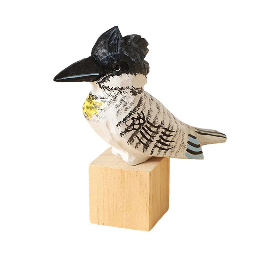 Miniature Basswood Carving Bird Decoration Sculpture Realistic Design with Wood Block Home Accent Thoughtfuls Gift