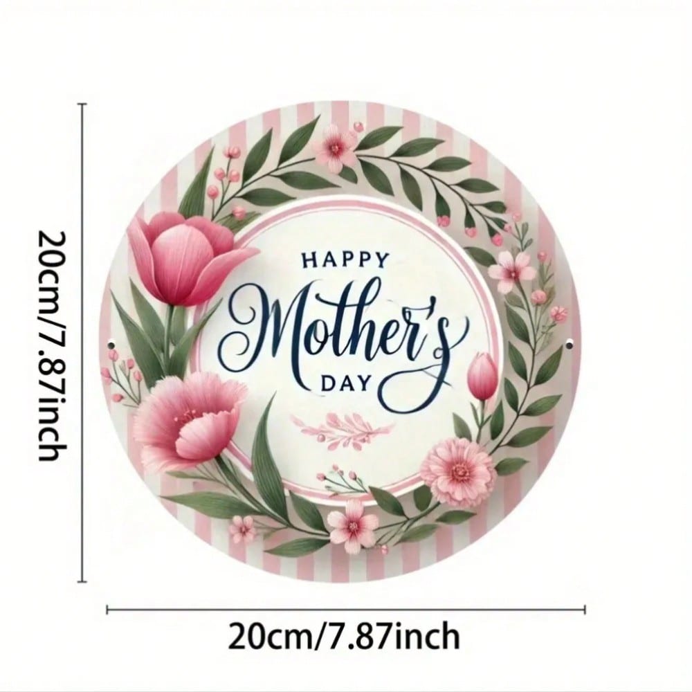 

8x8 Round Happy Mothers Day Floral Wreath Metal Wall Art for Bar Kitchen Cafe Decor 20x20 разноцветный
