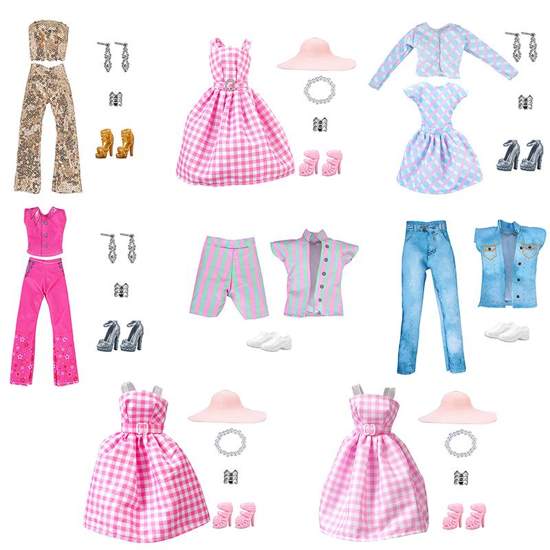 Ropa de Muñeca de 30 cm 11 Pulgadas Vestido a Cuadros Top de Lentejuelas Pantalones Accesorios de Ropa a Rayas Juguetes para Niñas Regalo