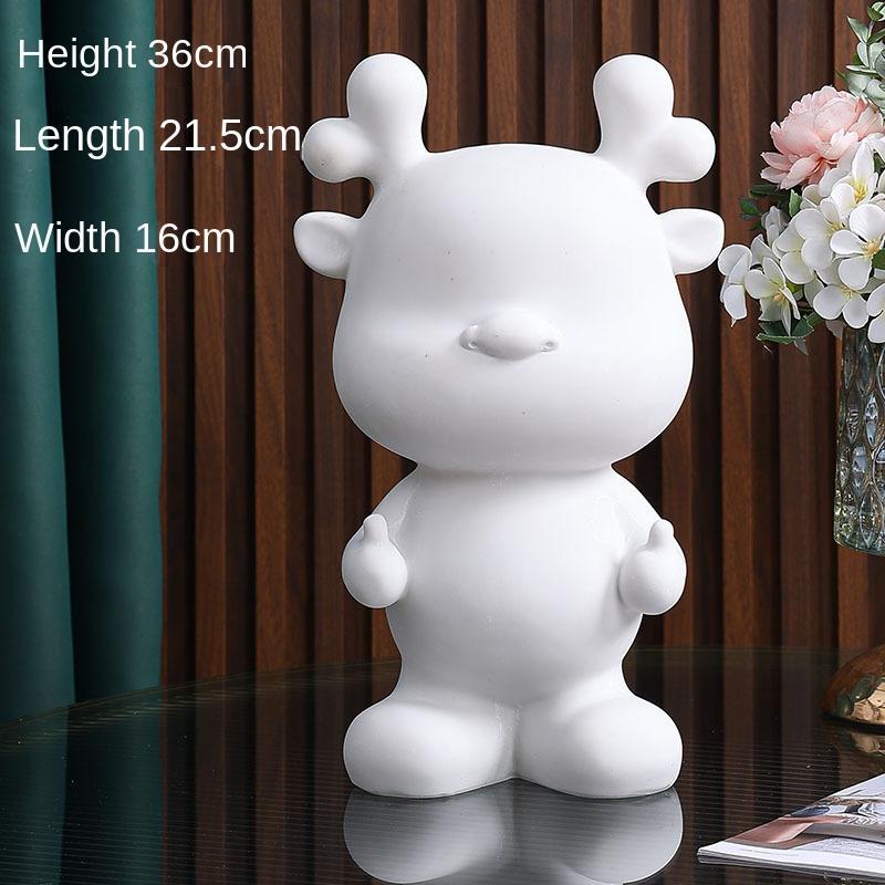 New DIY Paint Fluid Animal Bear Rabbit Lucky Dragon White Hand Painted Home Decoration Doll Toy Statue Deposit Can Handmade Gift
