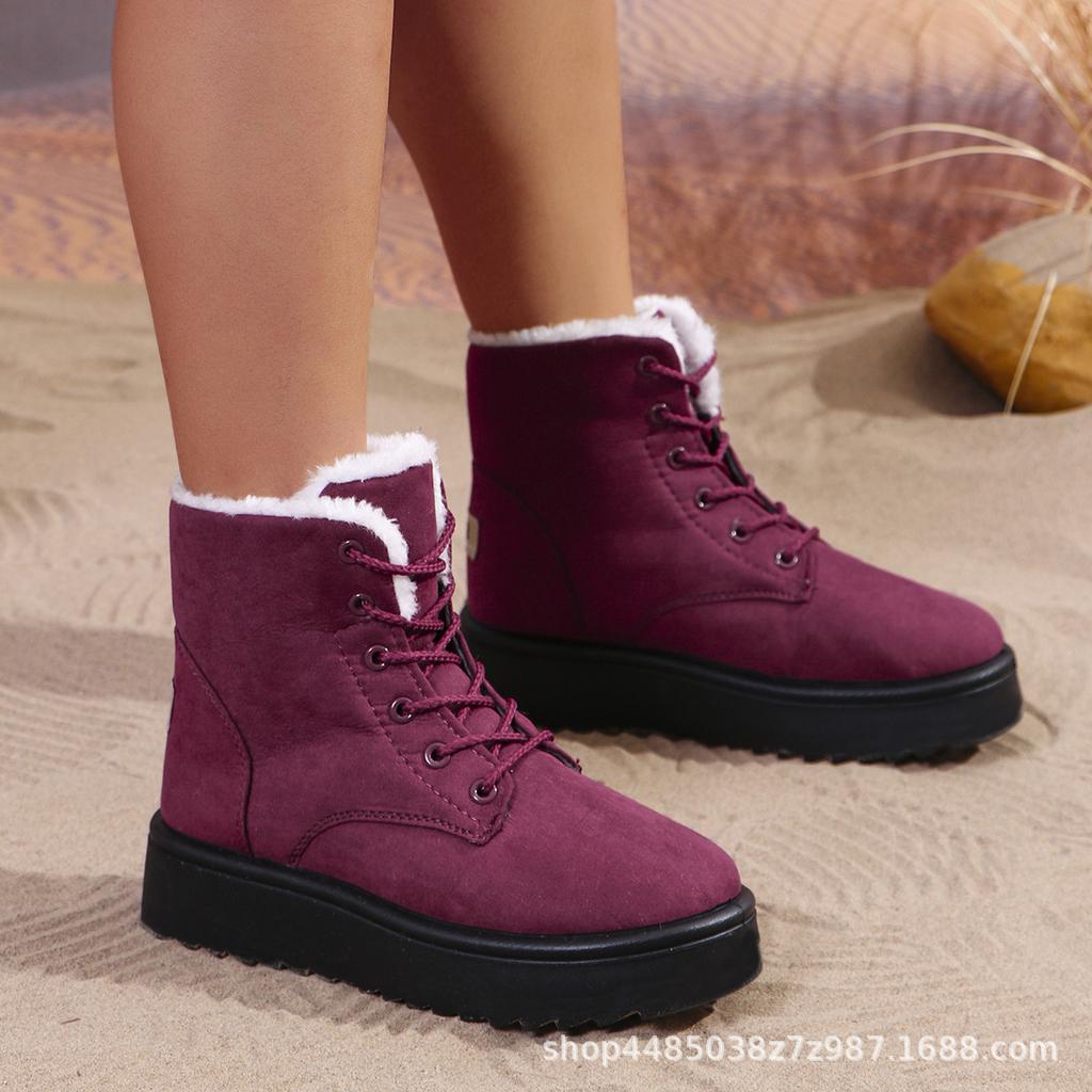 Women's Winter Chunky Platform Snow Boots Anti-Slip Comfortable Short Booties Shoes With Faux Fur Lining for Women Lace-Up Faux Suede Warm Ankle Boots