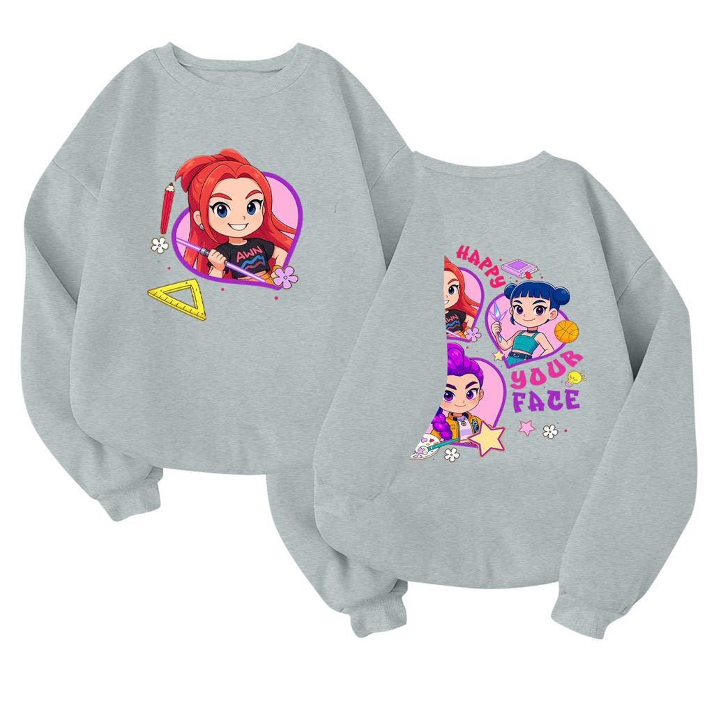 Children's Fashionable Lightweight Long-sleeved Round Neck Pullover With Pockets Printed Pullover
