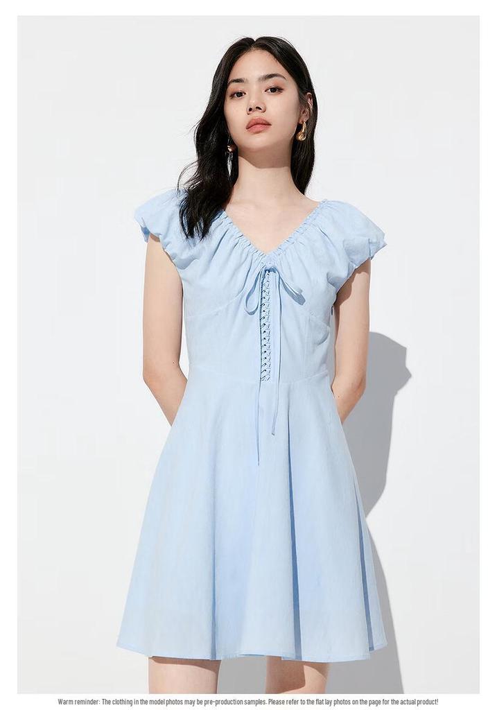 Women's French Style Cloud Jacquard V-Neck Mini Dress