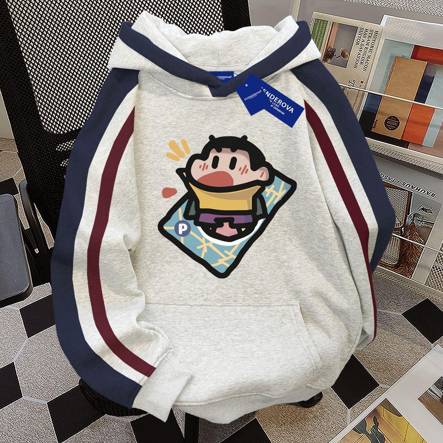 

Новая американская универсальная толстовка с капюшоном в студенческом стиле для мужчин и женщин на осень и зиму, бархатный топ с принтом мультяшного персонажа Крэйона Шин-чана XXXL