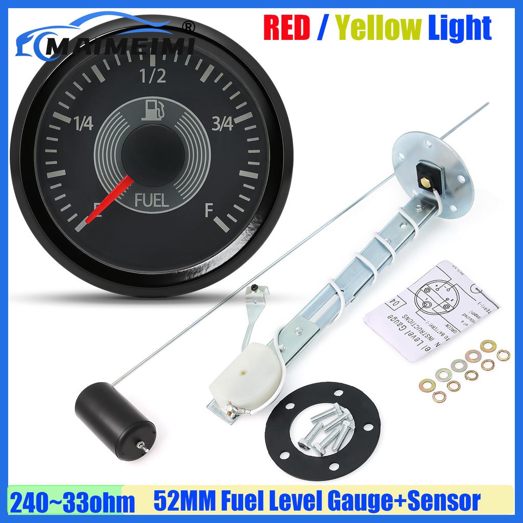 MAIMEIMI Retro Classical 2"52MM 240-33ohm Fuel Level Gauge with Sensor Red Backlight Oil Tank Meter Waterproof for Car Boat
