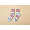 Women's Medium Tube Coral Fleece Socks with Stripes, No Hair Loss, Warm Confinement Floor Socks, Fixed Color Matching Grid
