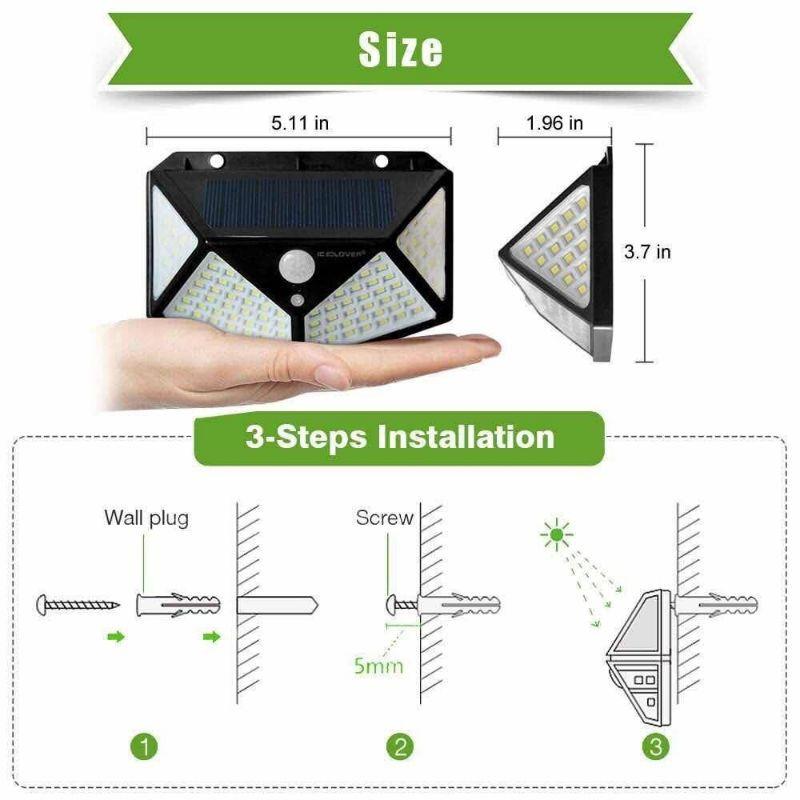 1-4Pcs 100 LED Solar Wall Light Outdoor Solar Lamp PIR Motion Sensor Solar Powered Sunlight Street Lantern for Garden Decoration