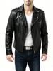 Men's PU leather jacket lapel locomotive jacket spring and autumn slim jacket fashion trend burgundy black