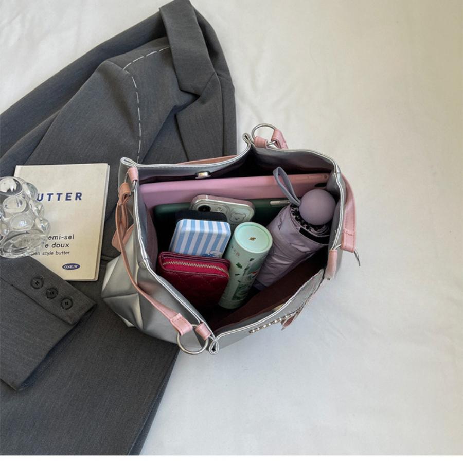 Ballett-Stil Kunstleder-Umhängetasche, Damen-Chic Handtasche mit Schleife und Magnetverschluss