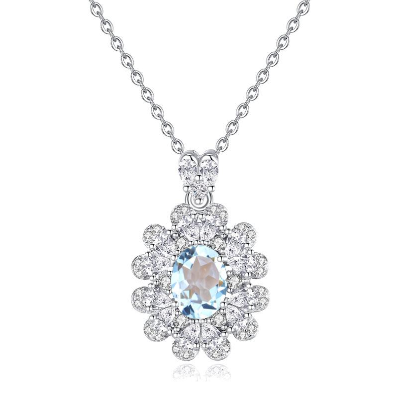 S925 sterling silver necklace women s natural color treasure crystal stone ice flower temperament pendant cold feeling collarbone chain 925 silver