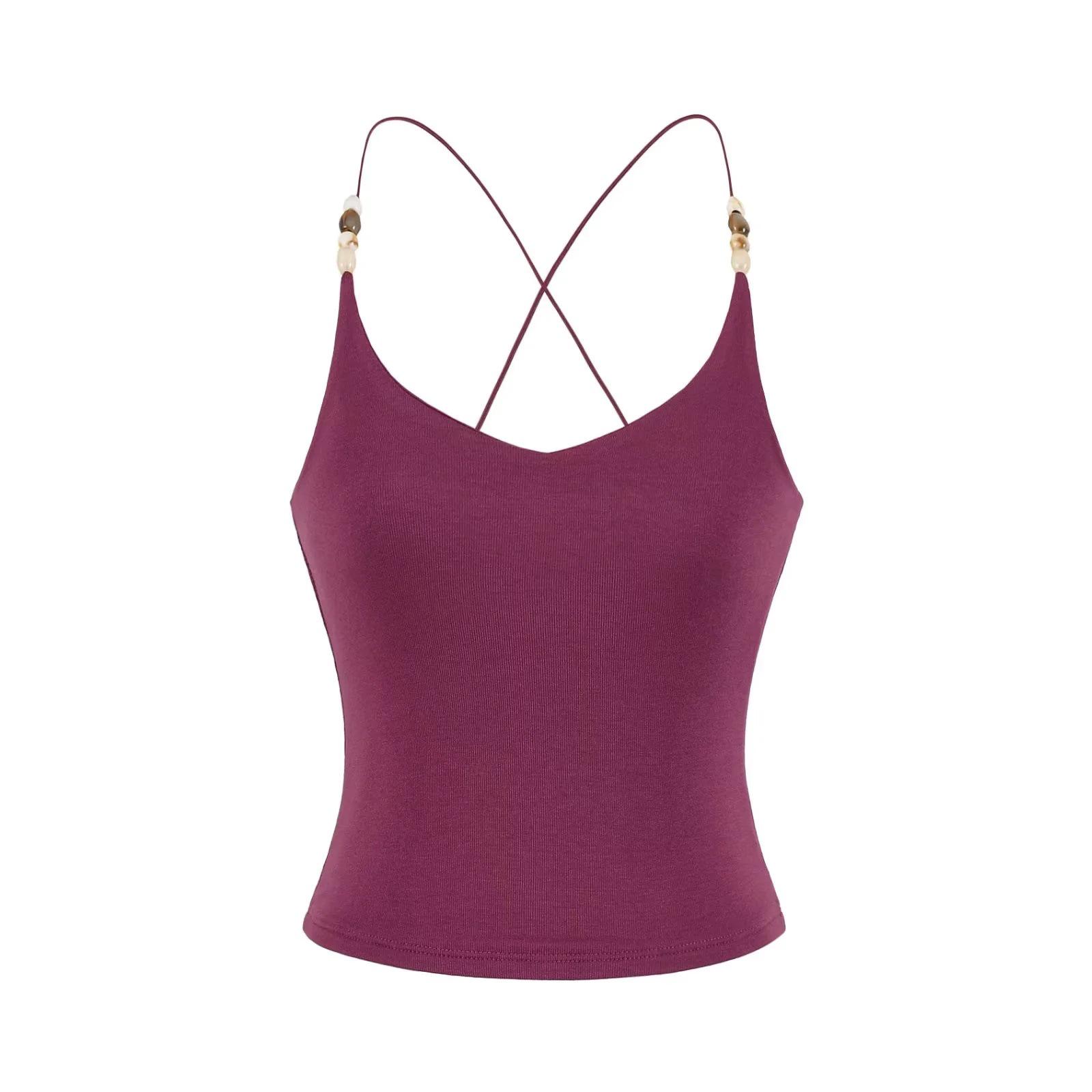 

American Spicy Beaded Cross-Back Sexy Camisole - Summer Slimming Waist-Cinching Short Top Medium