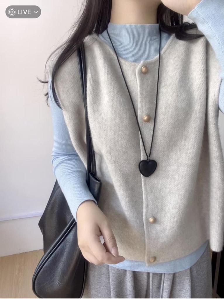 Retro Women's Knit Vest & Cardigan Set - Round Neck, Single-Breasted, Double Layer