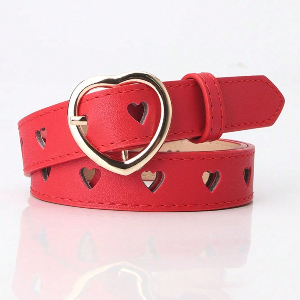 Simple and Versatile Heart-cut Cutout Leather Belt for Women, Pin Button Jeans Strap