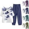 Women Elegant Printed Pantsuit Round Neck Three Quarter Sleeve Tops Loose Bottom Pants Sets Popular Streetwear Clothes