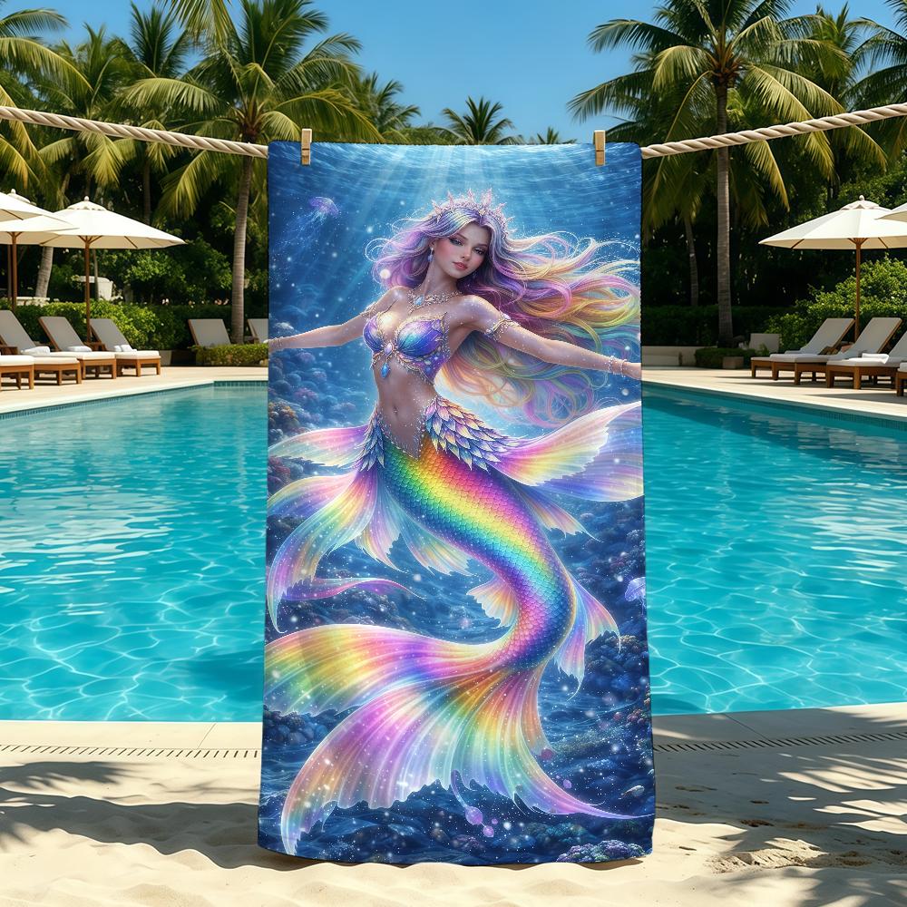Mermaid Cartoon Anime Towel For Outdoor Camping Beach Towel Super Absorbent Quick-Drying Summer Towel