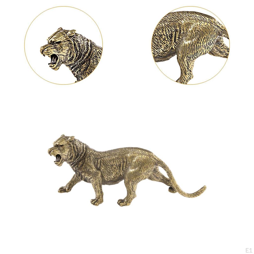 Brass Tiger Figurine Feng Shui Ornament Collections Lifelike Statue Wild Life Animal for