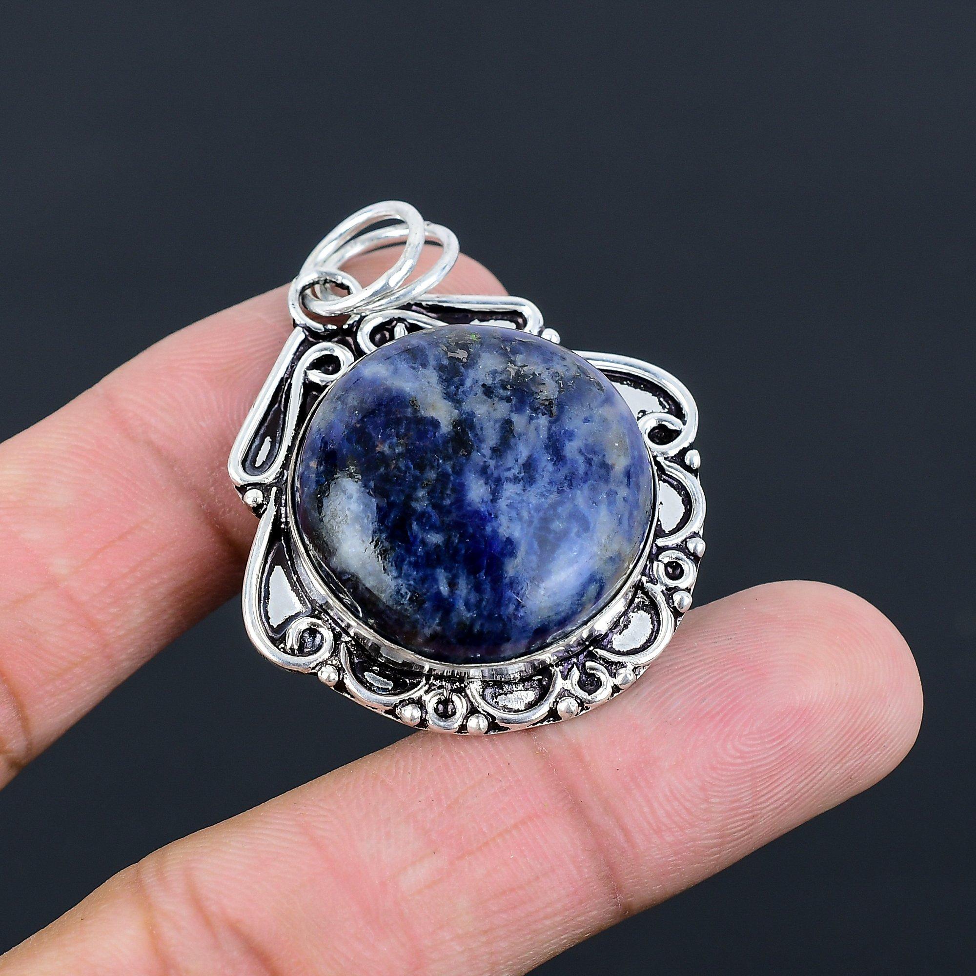 

Third Eye Chakra Natural Sodalite Bezel Wife Birthday Pendant Sterling Silver
