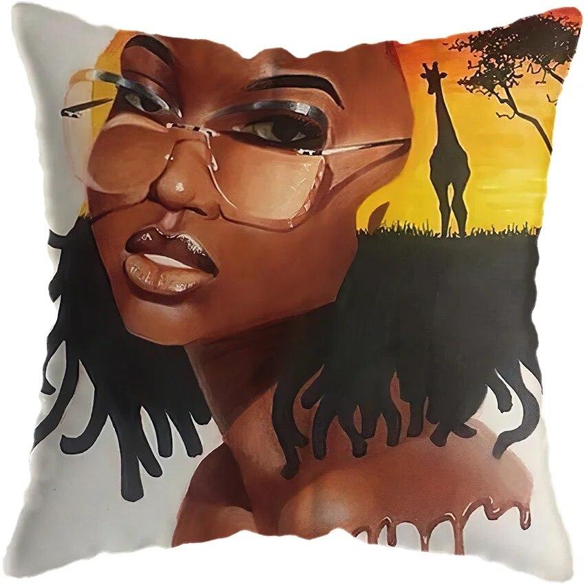 Home Decor Fashion Afro Black Women Girls Sofa Pillowcases Bedroom Living Room Cushion Covers