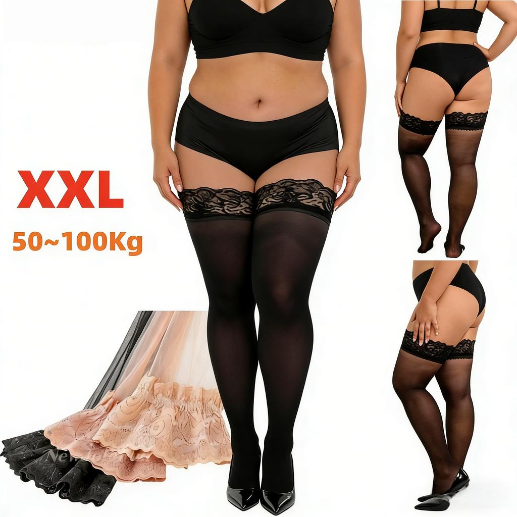 Women Lace Plus Size Stockings Glamorous Sheer Lace Thigh High Socks Women Plus Size XXXL Fishnet Comfortable Wear