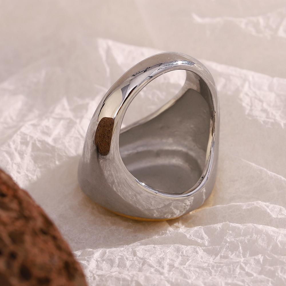 MamacitaSlay Unique 316L Stainless Steel Double Color Wide Edge Ring Party Simple Waterproof Jewelry Women's Charm Ring Gift