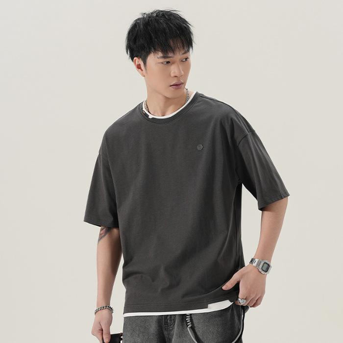 

All-match Round Neck Short Sleeve Double Yarn Sliding Fabric Printed Loose American Casual T-shirt for Men 4XL