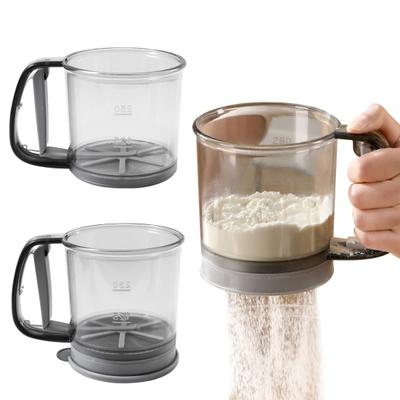 Flour Sifter One Hand Press Fine Mesh Flour Sieve Kitchen Baking Tool for Cake Sugar Cocoa Powder Spices