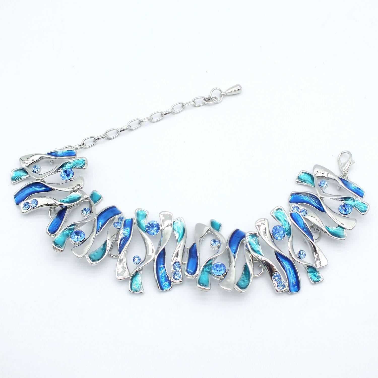 2026 Европейская и американская модная бижутерия Синяя цепочка-браслет с синей эмалью 18CM синий