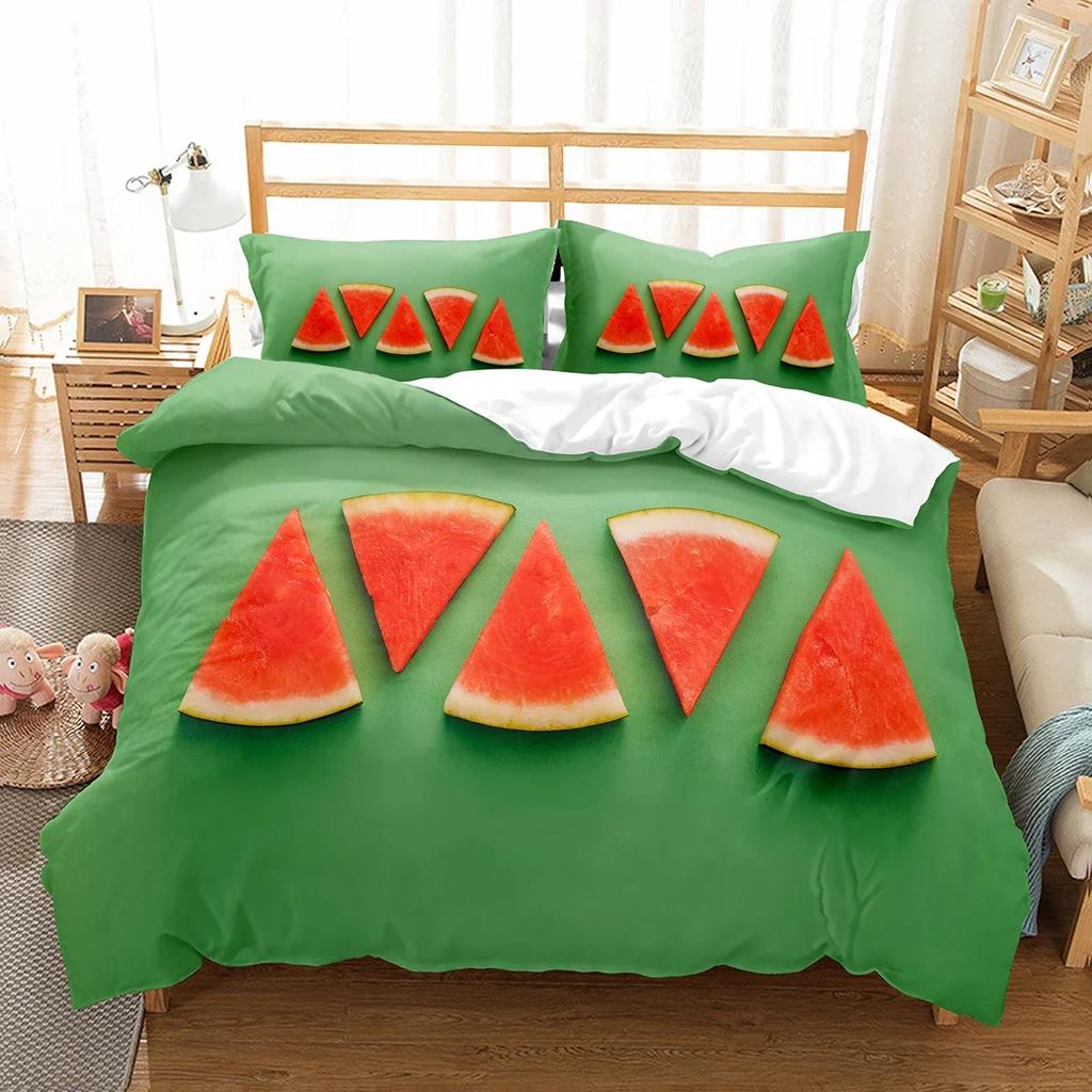 Watermelon Duvet Cover Set Summer Theme Fresh Fruits Pattern Quilt Cover For Kids Boys Girls Bedding Set Bedroom Decor Gifts