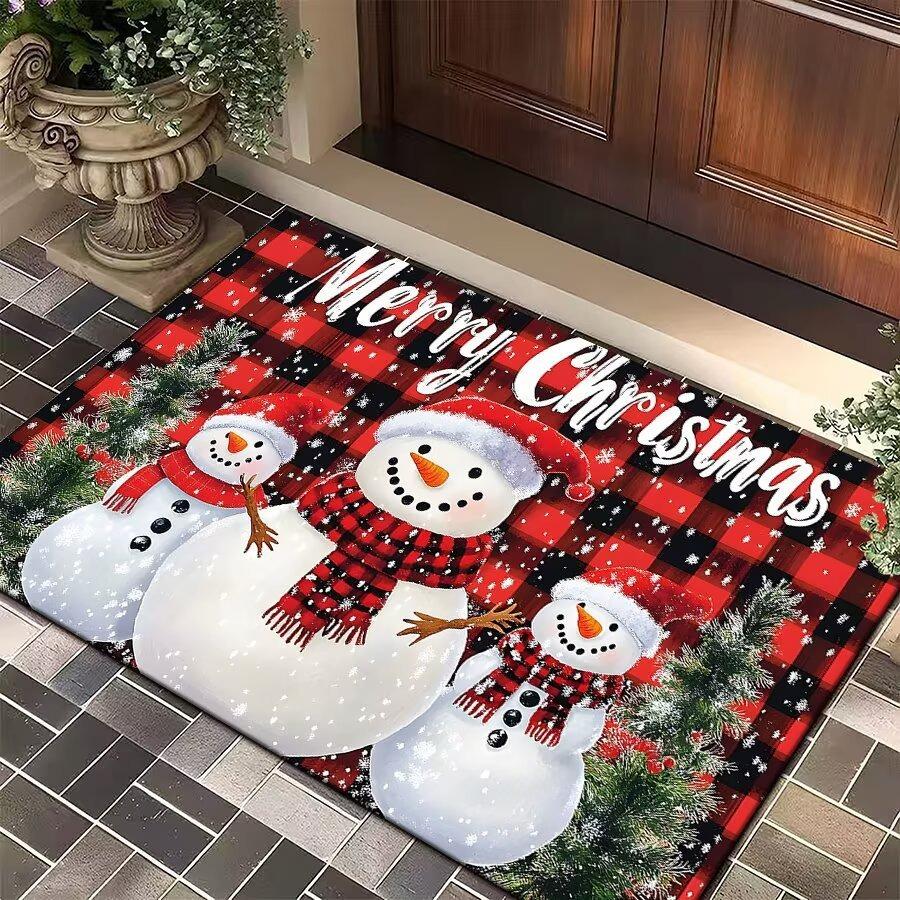 Christmas Snowman Pattern Carpet Floor and Door Pads Non Slip Soft Modern Style Living Room Entrance Bedroom Foot Mat Decoration