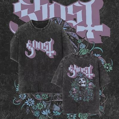 Πλυμένο Vintage T-shirt Μπάντας Ghost Ανδρικό Γυναικείο Καλοκαιρινό Oversized T-shirt Ανδρικό 90s Γοτθικό Streetwear Άνδρες Γυναίκες Rock Metal Μουσικής T-shirts