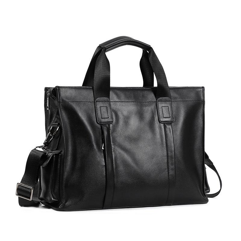 Soft Cowhide Men Business Briefcase Large Capacity Laptop Crossbody Handbag