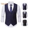Pánská obleková vesta s výstřihem do V bez rukávů Jednořadý kabátek s kapsami Jednobarevný Slim Fit Formální styl Business vesta