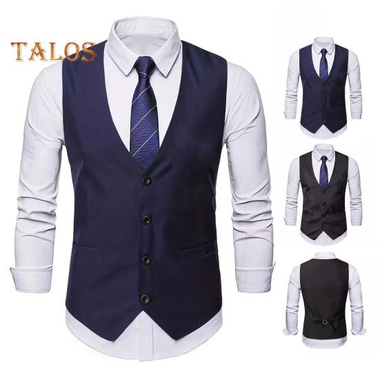 Pánská obleková vesta s výstřihem do V bez rukávů Jednořadý kabátek s kapsami Jednobarevný Slim Fit Formální styl Business vesta