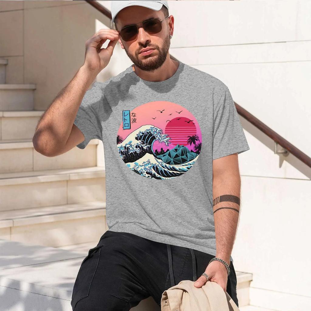 The Great Retro Wave 2026 New Fashion Heavyweight Hot Selling Retro Printed Pattern Fun Round Neck Tshirt For Daily Comfort