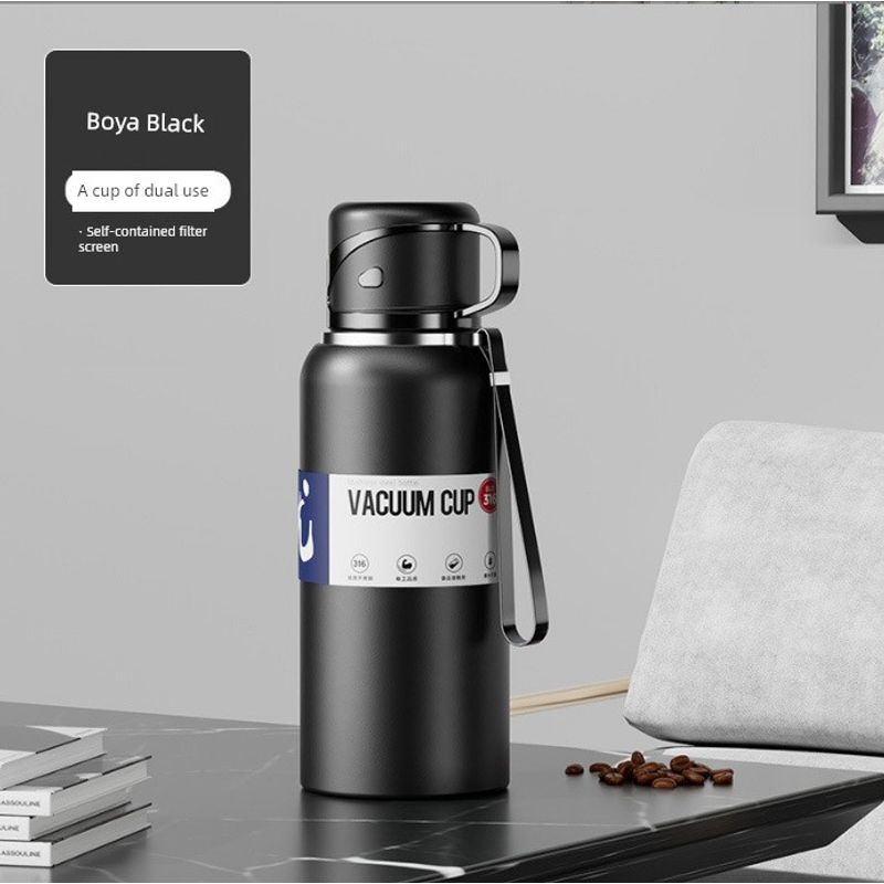 

316 Stainless Steel Smart Large Capacity Vacuum Cup Portable Outdoor Gift Opening Gift Kettle Lettering Water Cup 600 ml Black